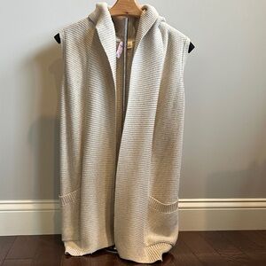 Alya Cream Open Front Sweater Vest w/Hood